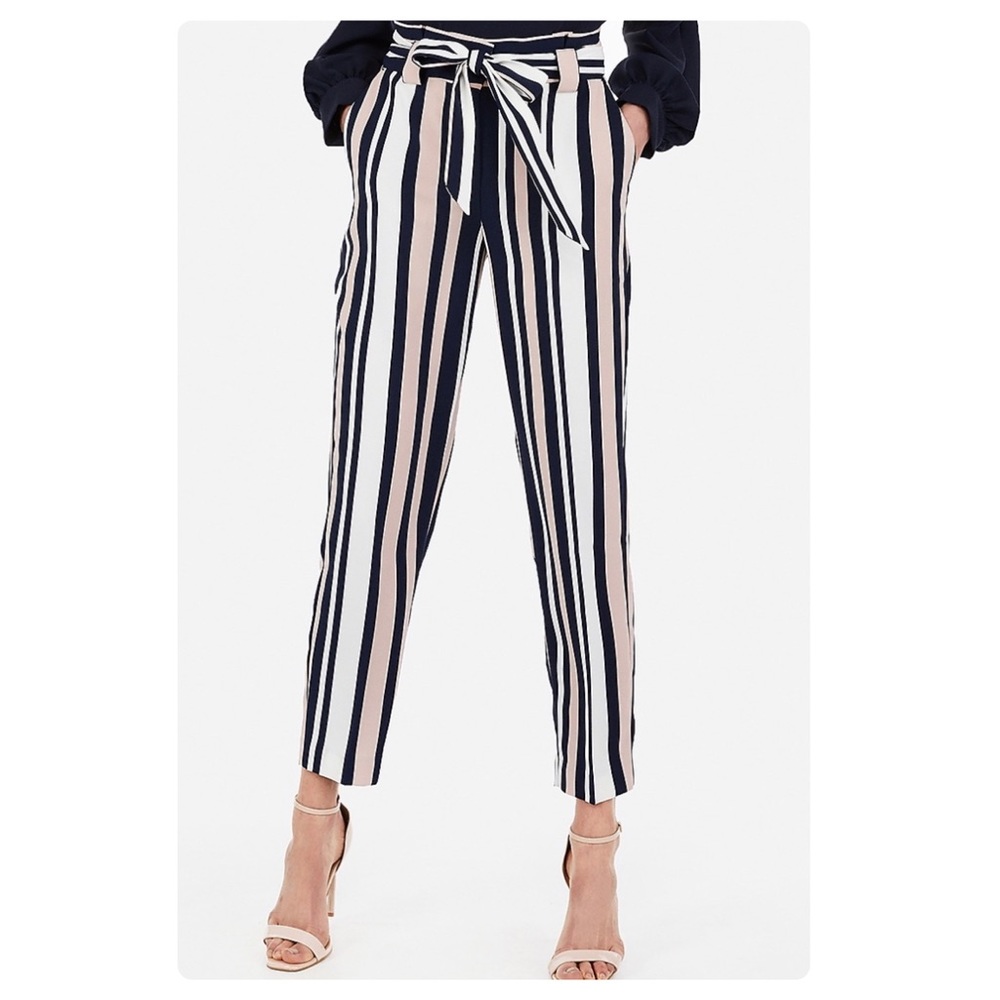 Express Striped High Waist Paper Bag Pants